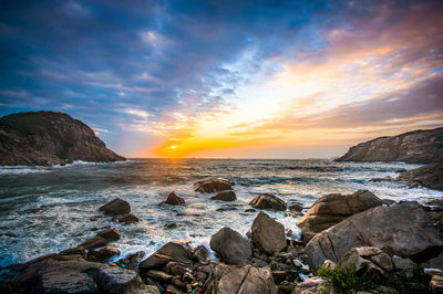 Scenic view of sea against sky during sunset