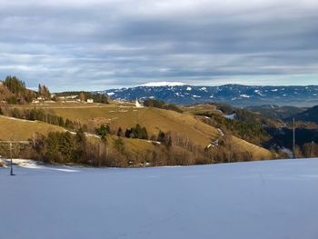 Scenic view of snowcapped mountains against sky