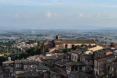 High angle view of buildings in city