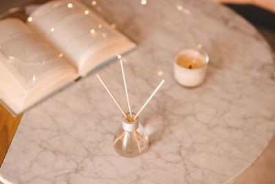 High angle view of trophy on table