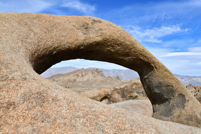 Low angle view of rock formations against sky