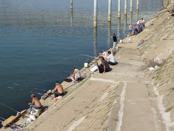 High angle view of people on beach