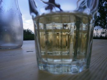 Close-up of beer glass on table