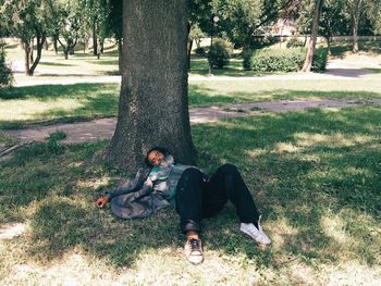 People relaxing in park