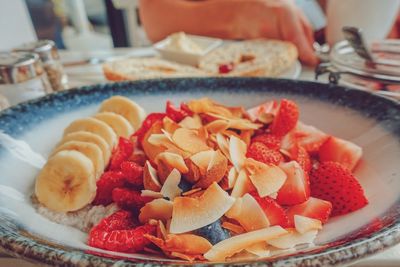 High angle view of breakfast served in plate