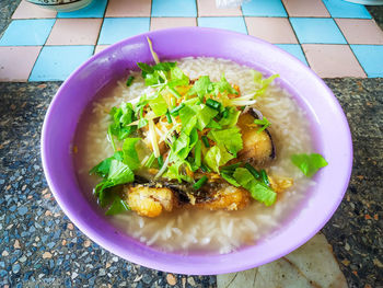 High angle view of meal served in bowl