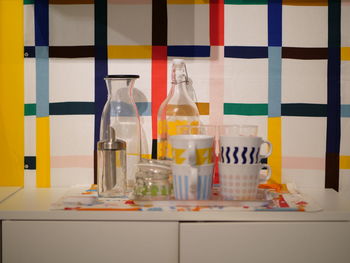 Close-up of glass jar on table at home