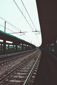 Railroad tracks against clear sky