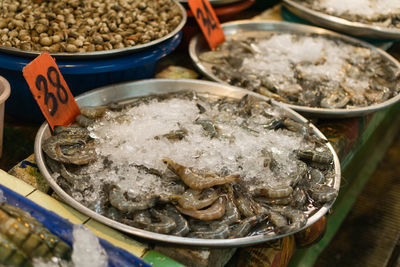 High angle view of fish for sale in market