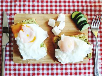 High angle view of breakfast served on table