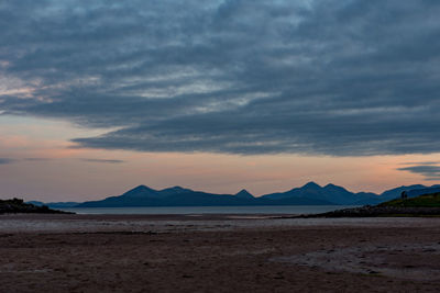 Scenic view of beach against sky during sunset