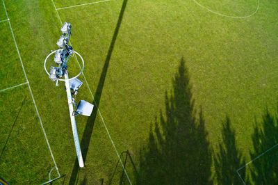 High angle view of floodlight on soccer field