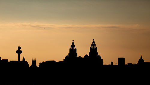 Silhouette of building against sky during sunset