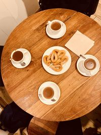 High angle view of coffee on table