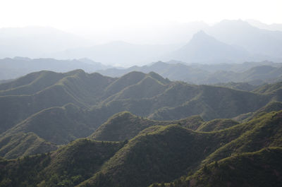 Scenic view of mountain range against clear sky