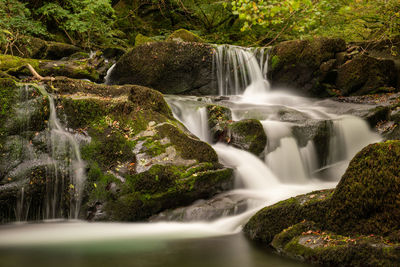 Long exposure of a waterfall on the hoar oak water river at watersmeet in exmoor national park