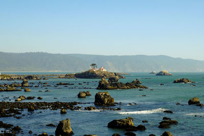 Scenic view of sea against clear sky