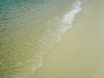 High angle view of waves rushing towards shore