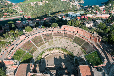 High angle view of buildings in city