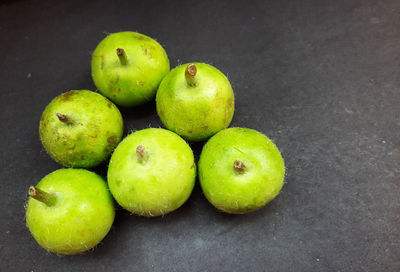 High angle view of apples on table