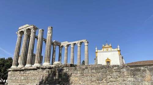 Low angle view of temple against blue sky