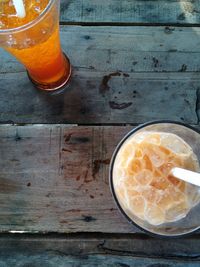 High angle view of cocktail served on table