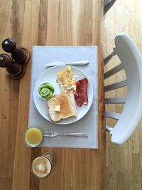 High angle view of breakfast on table