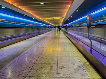 Illuminated railroad station platform