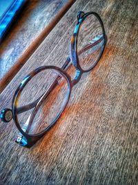 High angle view of eyeglasses on table