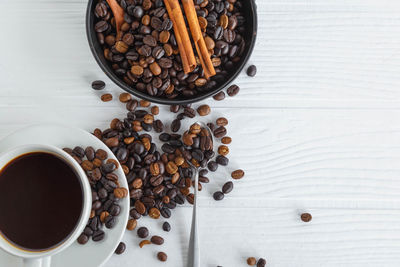 High angle view of coffee cup on table