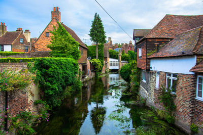 Reflection of trees and buildings in water