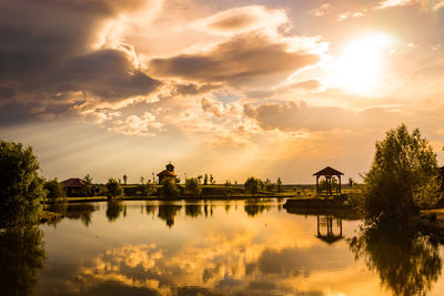 Scenic view of lake against sky during sunset