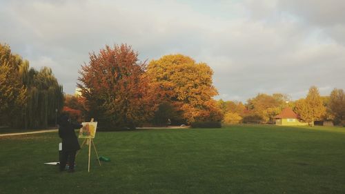 Trees on grassy field