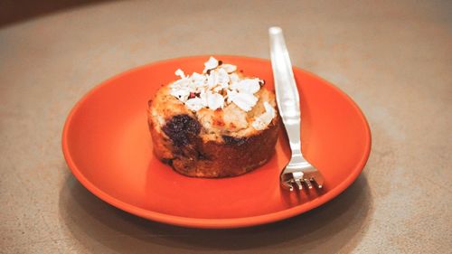 Close-up of breakfast served on table