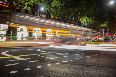 Light trails on city street at night