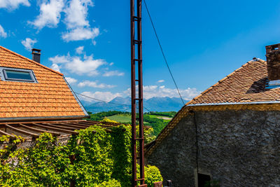 Plants growing on building against sky