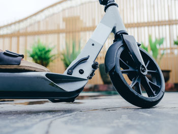 Close-up of motorcycle on street