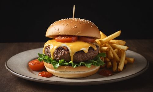 Close-up of burger in plate on table