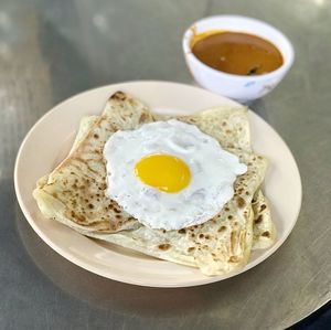 High angle view of breakfast served on table