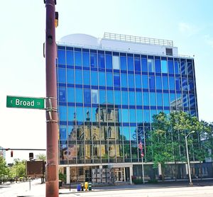 Low angle view of modern building against sky