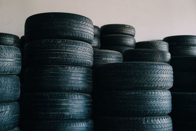 Close-up of stack of tires
