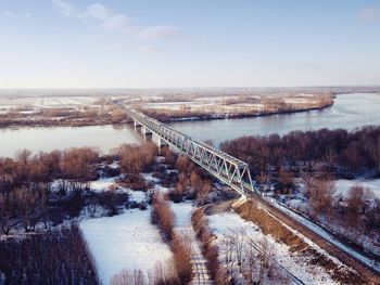 High angle view of bridge over river against sky