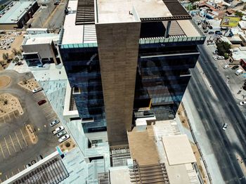 High angle view of buildings in city