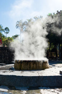 Famous hot spring well in raksa warin public park, ranong, thailand.