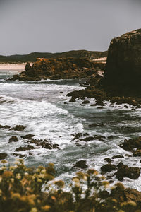 Scenic view of sea against clear sky