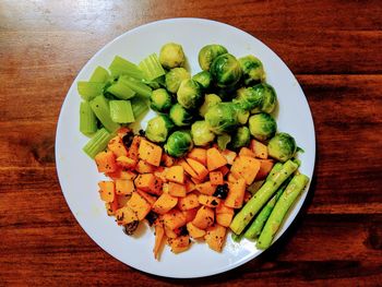 High angle view of salad in plate on table