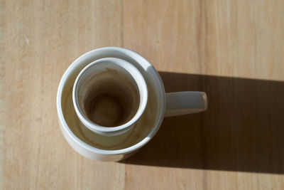 High angle view of coffee on table