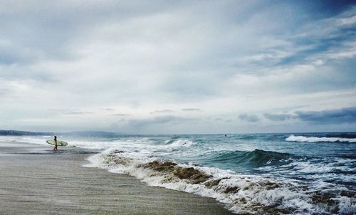 Scenic view of sea against cloudy sky