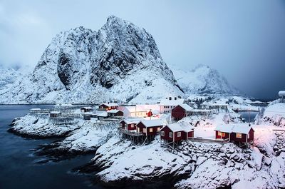 Scenic view of snow covered lake