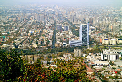 Aerial view of santiago as seen from san cristobal hill in santiago, chile, south america